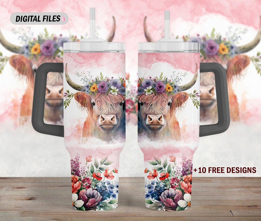 Highland Cow Tumbler 40 Oz Tumbler Wrap Png File for Sublimation Design ...