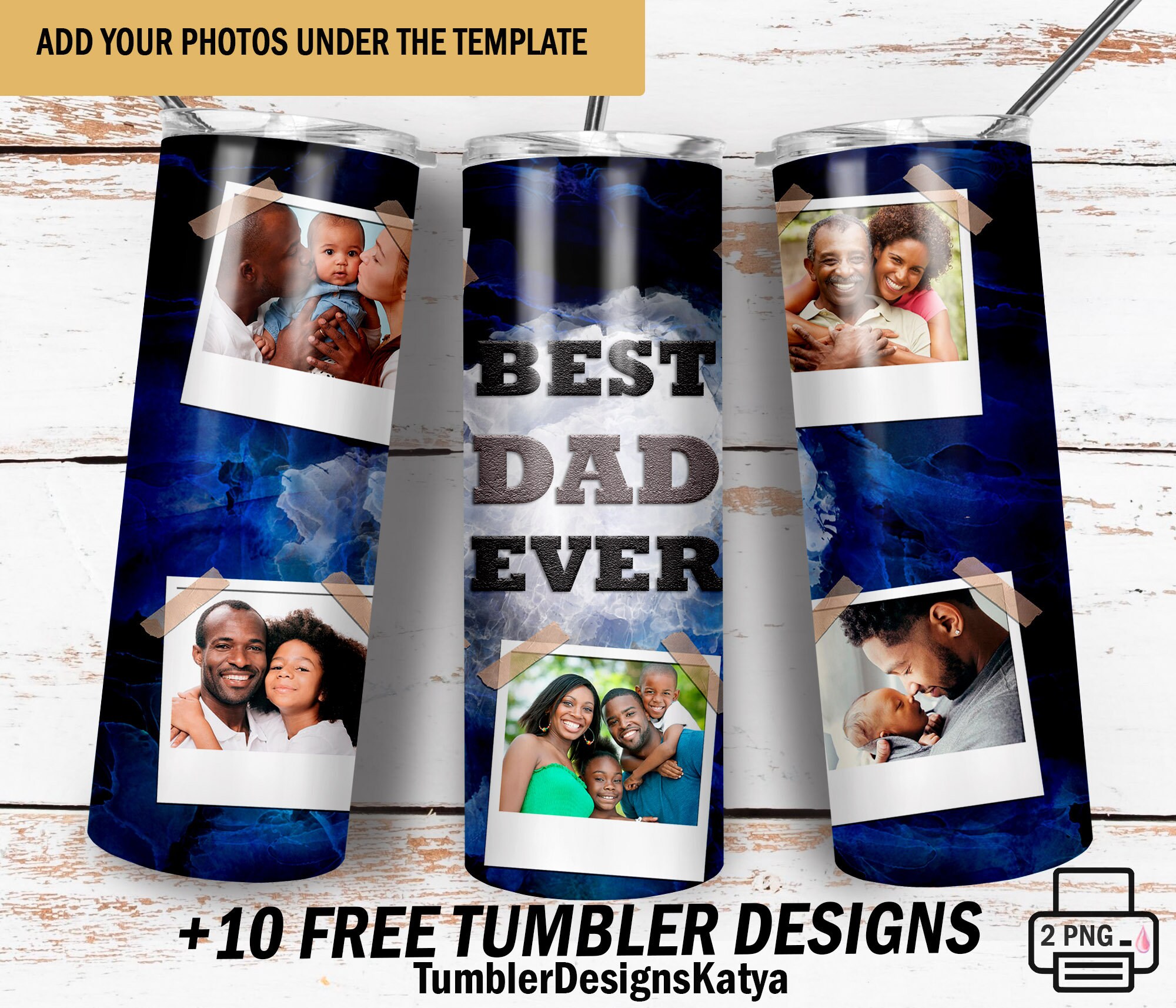 Best Dad Ever Tumbler Wrap With 5 Photo Frames, Fathers Day Tumbler ...