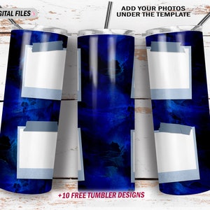 Blue tumbler wrap with 4 frames Seamless tumbler png files for sublimation designs Men tumbler design 20Oz skinny tumbler instant downloads