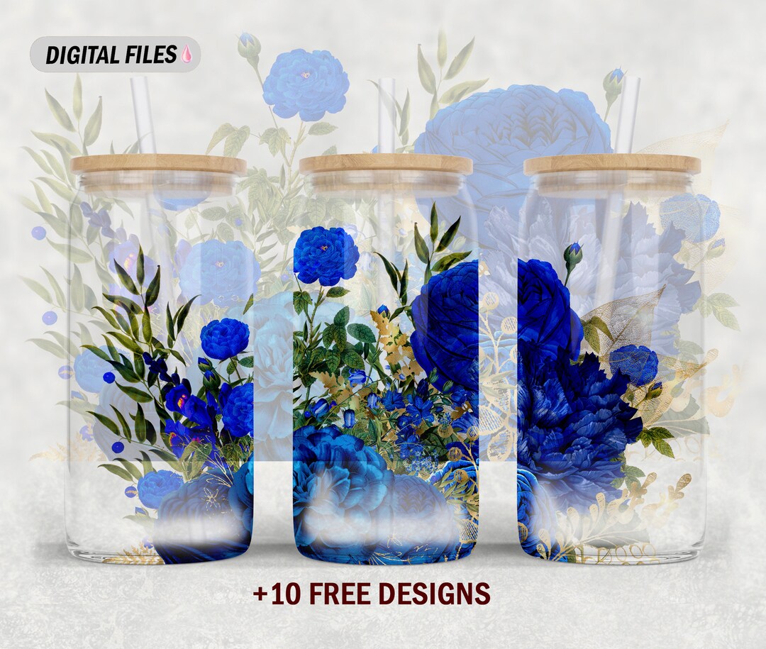 Flowers Glass Can Png, Floral Sublimation Designs, 16 Oz Libbey Glass ...
