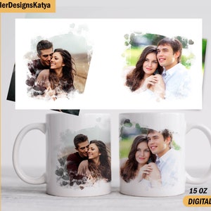 Valentinstag Foto Vorlage Becher für 15 Unzen und 11 Unzen Familien Becher Wrap mit 2 Rahmen Sublimationstasse Herz Kaffeetasse Vorlage mit Bildern