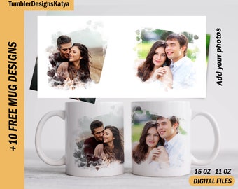 Valentinstag Foto Vorlage Becher für 15 Unzen und 11 Unzen Familien Becher Wrap mit 2 Rahmen Sublimationstasse Herz Kaffeetasse Vorlage mit Bildern