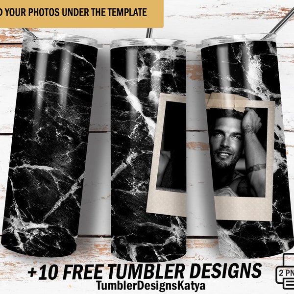 Marble tumbler png with photo for sublimation designs 30oz photo tumbler template Black seamless background for picture digital downloads
