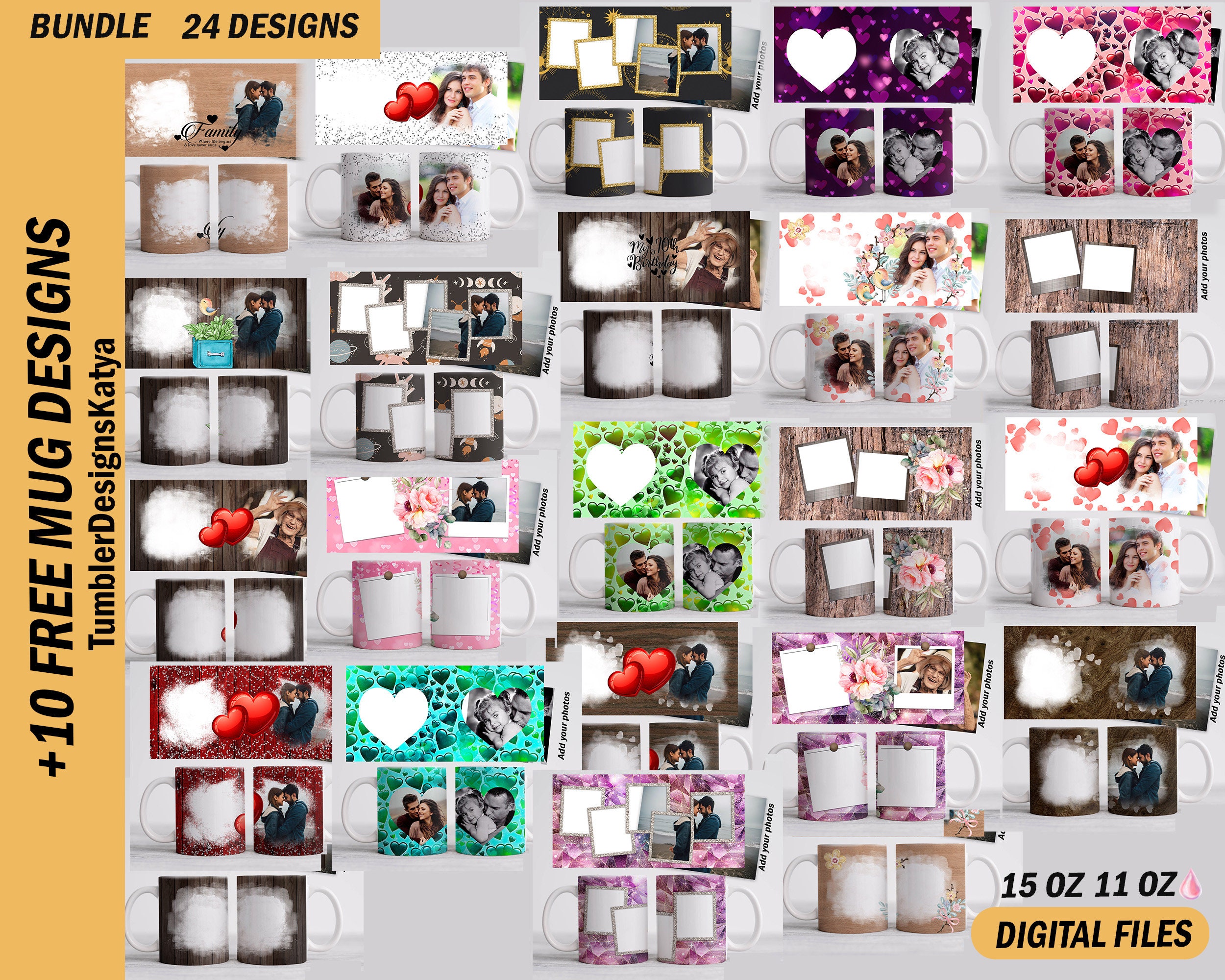 Mug Wrap Bundle Photo Mug Png for Sublimation Template for 15 Oz 11oz ...