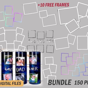 Photo frame template bundle photo collage png file for picture tumbler sublimation design downloads for 20 oz skinny cups  instant downloads