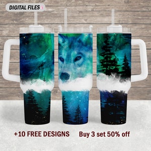 Wolf 40 Oz tumbler wrap png file for sublimation design 40 Oz Quencher tumbler template digital files 40 Oz tumbler design for him