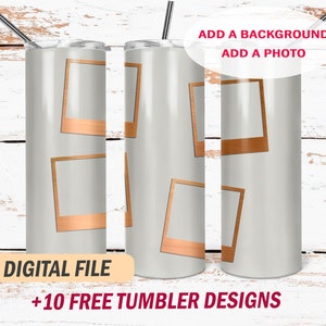 Photo frame tumbler wrap Png file for sublimation designs Gold photo frame blank for tumblers Picture frame template