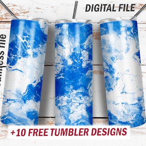 Alcohol ink tumbler png seamless Blue and white 20 oz skinny cup template Png file for sublimation designs download