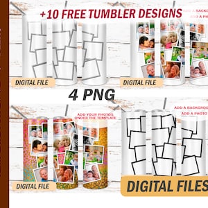 Blank tumbler template with photo collage set Sublimation designs for 20 oz skinny tumblers designs for photos
