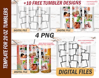 Blank tumbler template with photo collage, Sublimation designs for 20 oz skinny tumblers, photo tumbler wrap