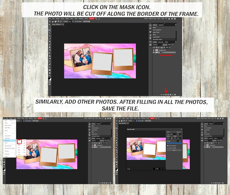 Photo template mug for 15 oz and 11 oz Valentine mug wrap with 2 photo frames Sublimation mug png Heart coffee mug template with picture image 9