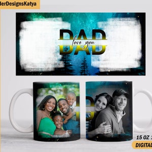 Papa Liebe Becher wickeln mit 2 Fotorahmen Vatertagsbecher Png-Dateien für Sublimationsdesigns Fotovorlage für 15 oz und 11 oz Becher Sublimation