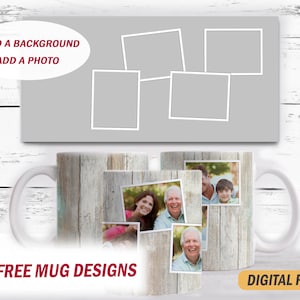 Marco de fotos clipart Plantilla para tazas Archivo Png para taza de 15 oz y 11 oz 4 marco de fotos en blanco para tazas de café Plantilla de imagen descarga digital