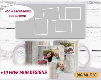 Photo frame clipart Template for mugs Png file for 15 oz and 11 oz mug 4 photo frame blank for coffee cups Picture template digital download