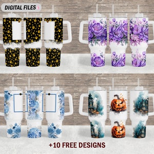 40 oz quencher tumbler png bundle Picture tumbler Sublimation designs downloads Purple, blue 40 oz tumbler wrap set with photo frames