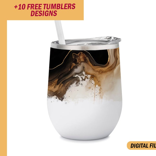 12 Oz wine tumbler template beige and black Png file for sublimation design Wine tumbler wrap Wedding designs Agate background for wine cups