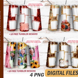 Photo tumbler wraps, Picture tumbler png bundle, Sunflower tumbler png for sublimation designs, Tumbler template with photo collage