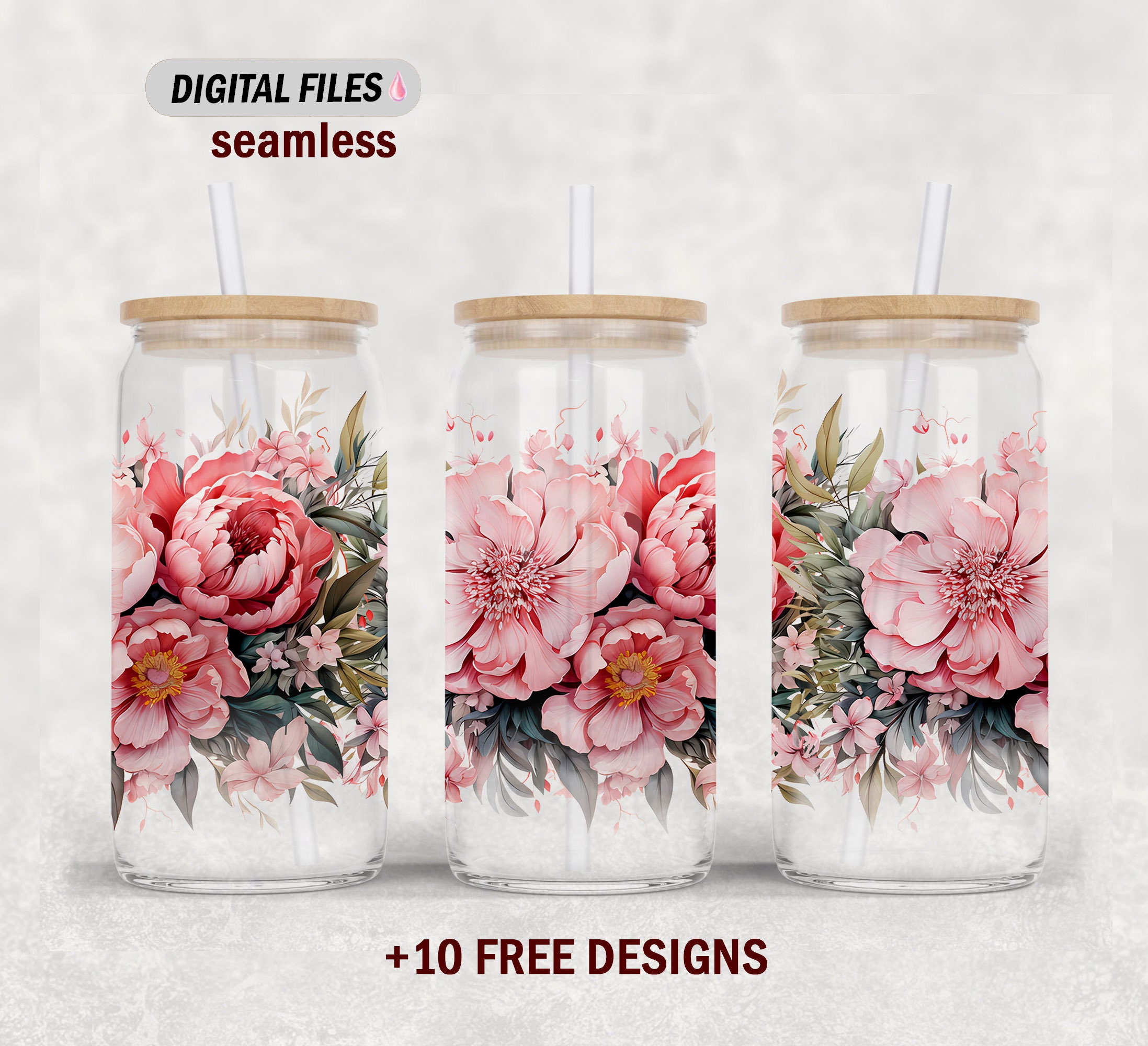 Flower 16 Oz Libbey Glass Wrap Tumbler Sublimation Design 16oz Glass ...