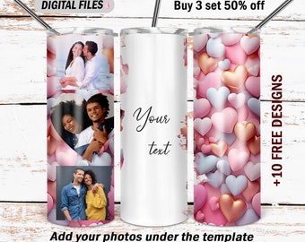 Photo tumbler design Mother’s Day Photo picture tumbler wrap with 3 frame Pink tumbler png file for sublimation designs 20 Oz skinny tumbler