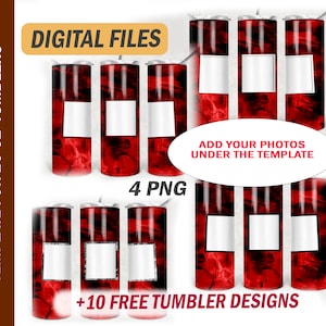 Red tumbler png template for 3 photos Png file for sublimation designs 20 Oz skinny tumblers design Marble seamless background png