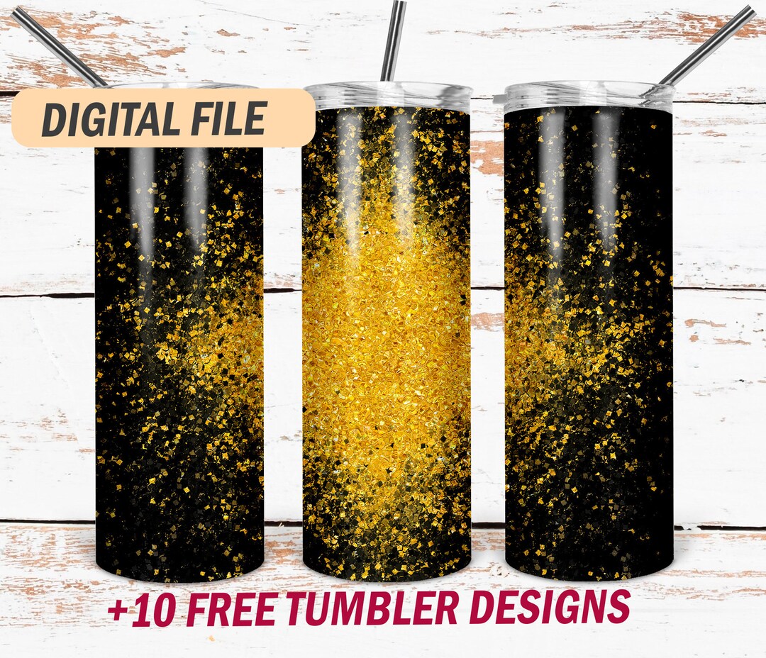 20 Oz Skinny Tumbler Design With Gold Holiday Black and Yellow Tumbler ...