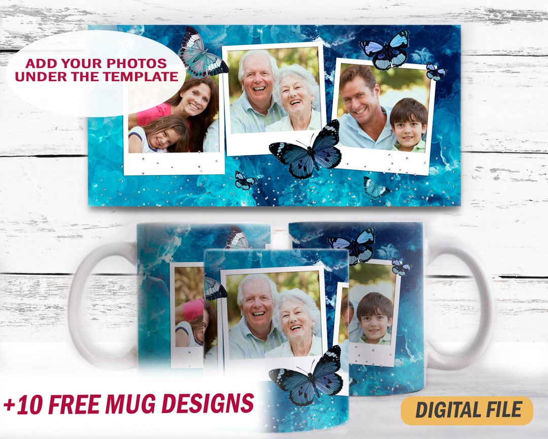 Subli Photo Picture Mug Wrap With Butterfly, Sublimation Mugs Designs With 3 ...