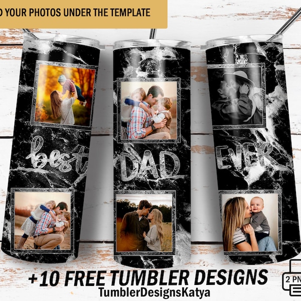 Best dad ever tumbler wrap seamless Photo frame tumbler template for 6 images Picture marble tumbler for men png file sublimation designs