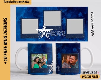 Cowboys mug sublimation design with 3 photo frames, personalized mug template,  15 oz 11 oz mug Sublimation designs downloads for coffee cup