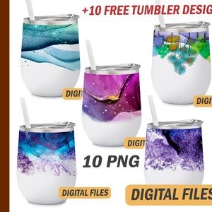 Wine tumbler sublimation design bundle Beach 12 oz wine tumblers template Alcohol ink background with glitter instant downloads