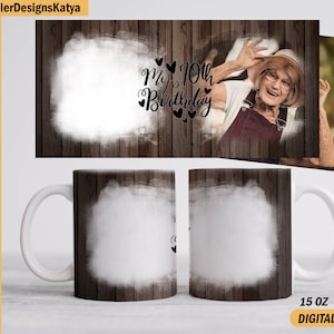 Fotovorlage für 15 oz und 11 oz Holz Tasse Wrap mit 2 Fotorahmen Sublimationsbecher png 70er Kaffeetasse Vorlage mit Foto Bild png