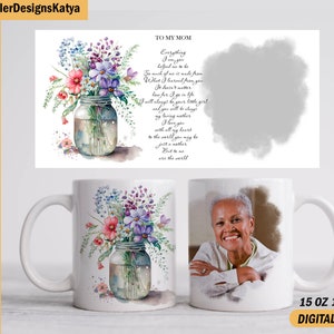 Mothers day mug wrap with 1 photo frame Image mug png files for sublimation designs Photo template for 15 oz and 11 oz mug Sublimation mug