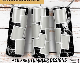 Marble tumbler template with 12 frames Photo tumbler seamless for men Image tumbler wrap for 12 photo collage Png for sublimation designs