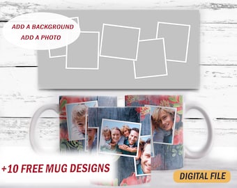 Fotovorlage für 15-Unzen-Tassen, 5 Fotorahmen, PNG-Datei für Sublimationsdesigns, Bild-Kaffeetassenverpackung, digitale Downloads