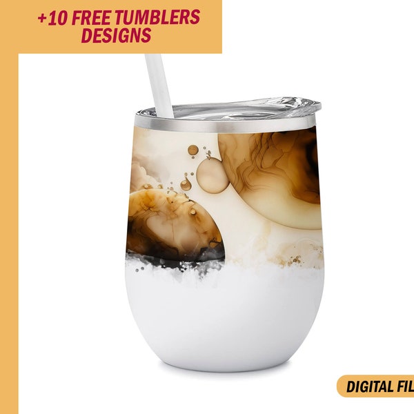 12 Oz wine tumbler template beige and black Png file for sublimation design Wine tumbler wrap Wedding designs Agate background for wine cups