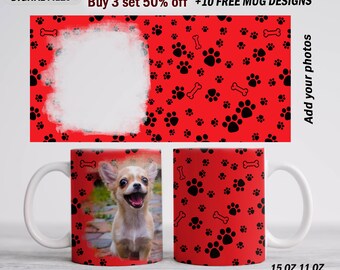 Pet mug wrap with 1 photo frame, personalised mug sublimation designs, Dog mug template for 15 oz 11 oz, Mothers Day gifts for dog mom