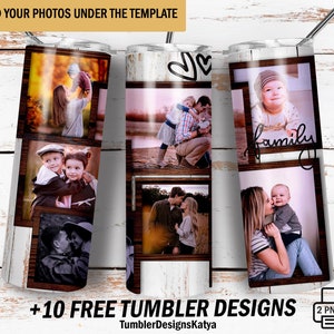 Image tumbler template with 7 photo frames Picture tumbler wrap wood Png file for sublimation designs Family 20 Oz tumbler design for men