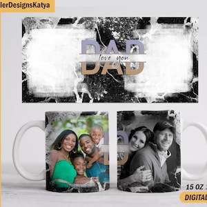 Fathers day mug sublimation design with 2 photo frames Marble mug template 15 oz and 11 oz Dad sublimation designs downloads for coffee cup