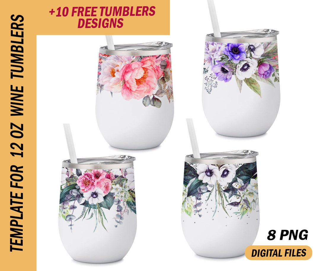 12 Oz Wine Tumbler Set Floral Wine Tumbler Png File Sublimation Design Wedding Wine Tumblers