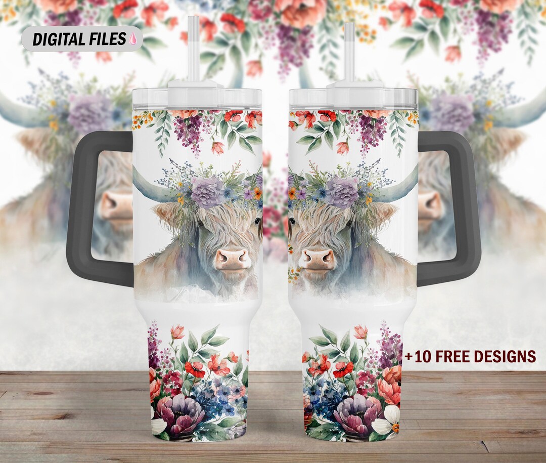 Highland Cow Tumbler Wrap 40 Oz Png File for Sublimation Design 40 Oz ...