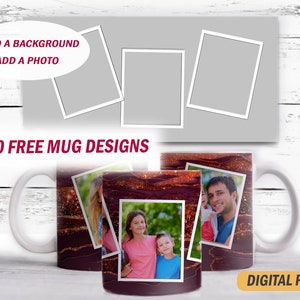 Photo frame clipart 3 Photo template for 15 oz and 11 oz mugs 3 photo frame Png files for sublimation designs Picture coffee cup wrap