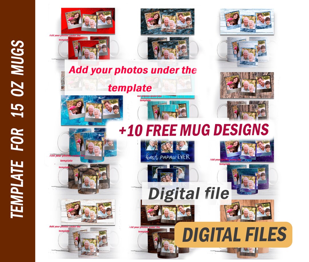 Mug Sublimation Designs Bundle 15 Oz Coffee Mug Wrap Template for 3 ...