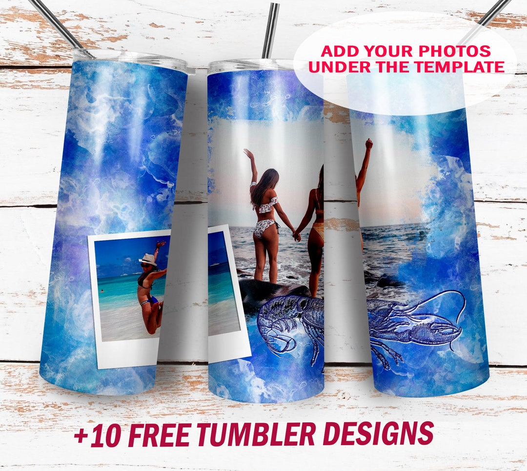 Photo Picture Tumbler Wrap for 20 Oz Skinny Cups Blue Seamless Pattern ...