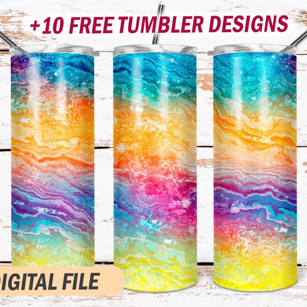 Agate tumbler wrap Png file for sublimation designs Colorful background Seamless pattern Yellow and blue tumbler design