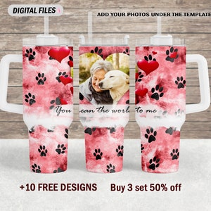 40Oz tumbler wrap with paws, Pet tumbler png with 1 photo frame, sublimation designs, 40 oz tumbler template for one image, gift for dog mom