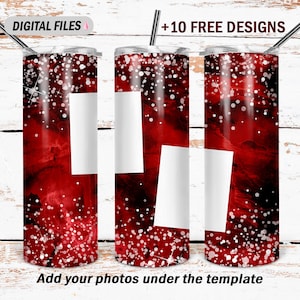 Photo picture tumbler wrap Red tumbler wrap png file sublimation designs 20 Oz skinny tumbler wrap Holiday tumbler design Instant downloads