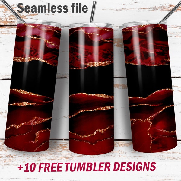 Burgundy tumbler png file seamless for sublimation designs Alcohol ink 20 oz skinny cup wrap template Red and black background png