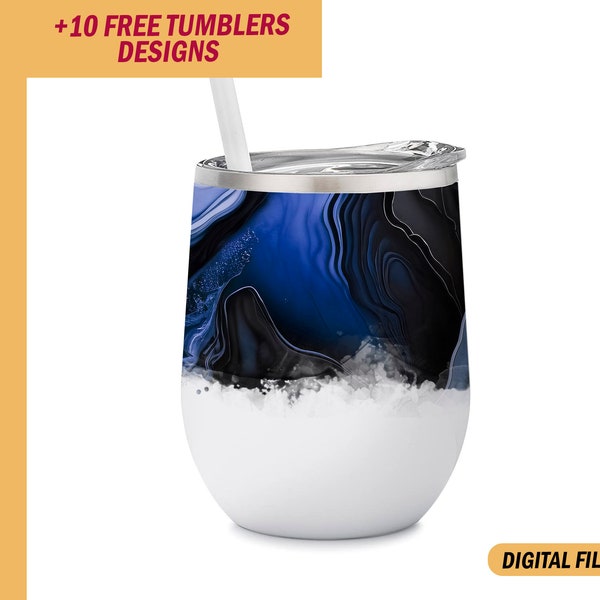 12 Oz wine tumbler template Agate wine tumbler wrap Blue designs Png file for sublimation design Background for wine cups instant downloads