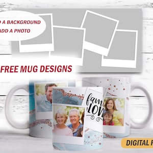 Photo template for 15 oz and 11 oz mugs 4 photo frames Png files for sublimation designs Picture coffee cup wrap digital downloads