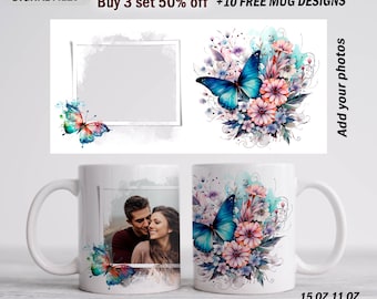 Muttertagstassen-Wrap mit 1 Foto Schmetterling für Sublimations-Designs Fotovorlage für 15 oz 11 oz Tasse Kaffeetassenvorlage für 1 Bild