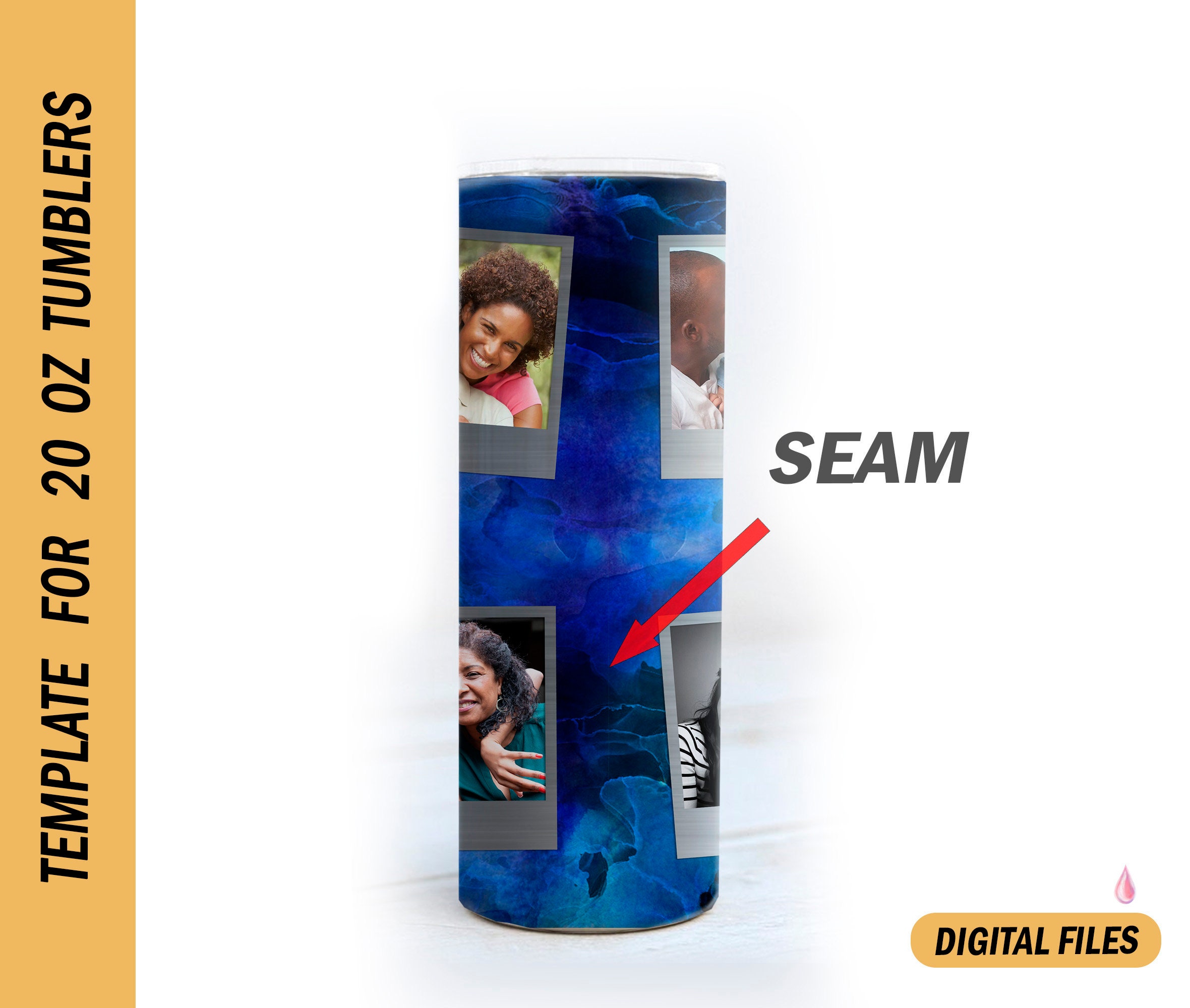 Royal Blue Tumbler Wrap With 5 Photo Frames, Men Tumbler Seamless Png ...